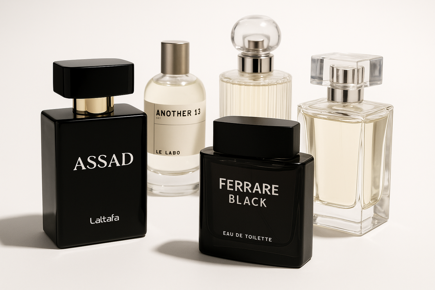 ARTE DE PERFUMES DA ATUALIDADE , ASSAD , FERRARE BLACK ENTRE OUTROS COM FUNDO BRANCO
